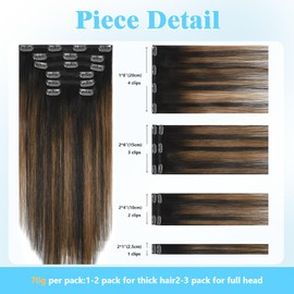Ukira Hair Extensions for Women Real Human Hair, 70g 18 Inch 7pcs Dark Brown to Chestnut Brown Balayage Clip in Hair Extensions, Natural Stright Remy Human Hair Clip in Extensions