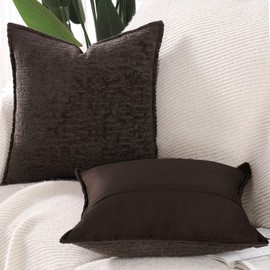 MADIZZ Pack of 2 Chenille Velvet Throw Pillow Covers 18x18 Inch Dark Taupe Soft Neutral Decorative Throw Pillows Accent Boho Cushion Covers for Couch Sofa Modern Farmhouse Home Decor