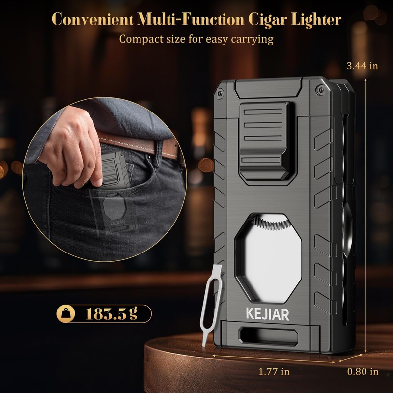KEJIAR Cigar Lighter, Cigar Torch Lighter, 3 Jet Flame Butane