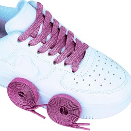Olukssck 2 Pairs Flat Glitter Shiny Metallic Shoe Laces for Sneakers, 2/5" Wide Sequin Athletic Shoelaces Pink 55 inch(140cm)
