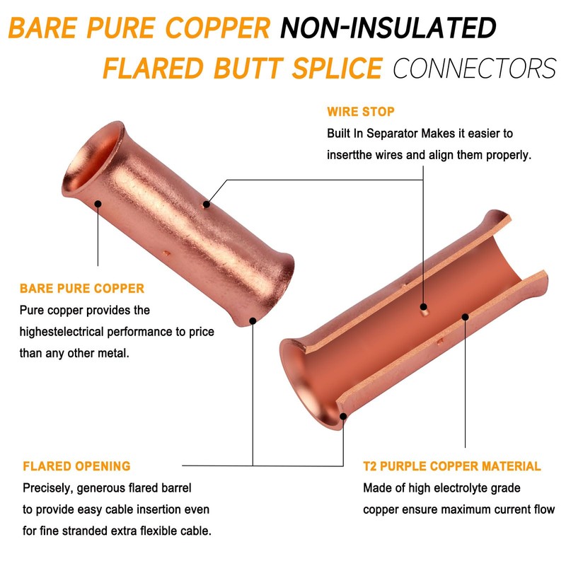 SVAAR 0000 Gauge Flared Barrel Butt Splice Connectors Kit 6PCS