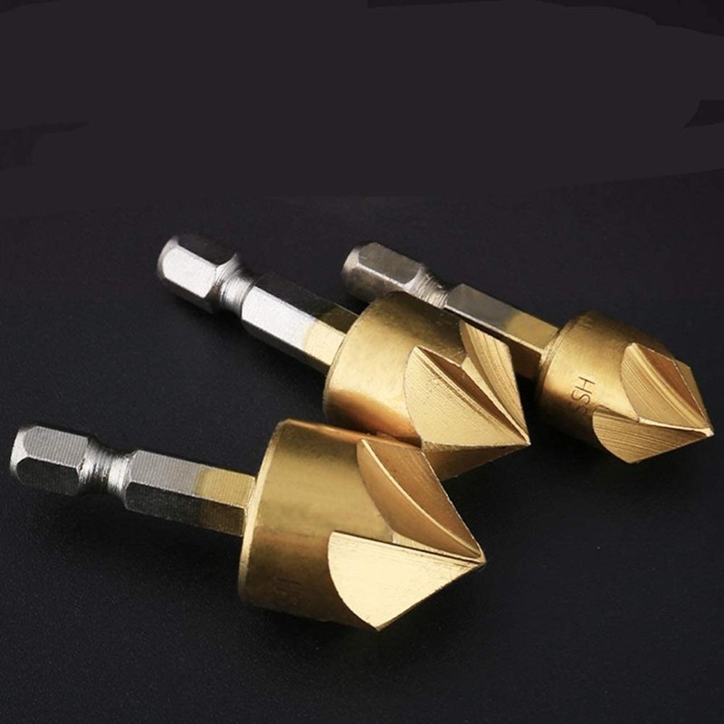 Countersink Drill Bit Set 3 Pcs 1/4'' Hex Shank High