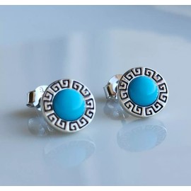 H&F Vintage Sleep Beauty Turquoise 8.5mm Stud Earrings Solid 925 Sterling Silver