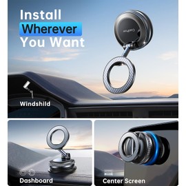 Coolpow【Newest Vacuum Magnetic Phone Holder for Car Phone Holder Mount【Movable Vacuum Suction】 Magsafe Car Mount Cell Phone Holders for Your Car Accessories for Women Men for iPhone 17 16 15 14 Kits