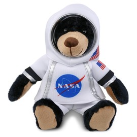 DolliBu Black Bear with Red Plaid Hoodie Astronaut Plush Toy - Astronaut Stuffed Animal with Space Helmet and NASA Astronaut Suit, Spaceman Doll Decor for Girls and Boys with Personalization - 9 Inch