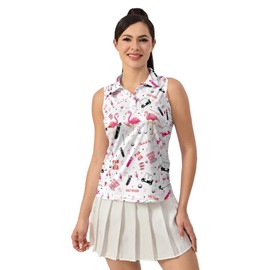 Women's Sleeveless Golf Top Golfer Flamingo Golf Shirts Funny Golf Apparel Athletic Golf Moisture Wicking Sleeveless Polo Shirt