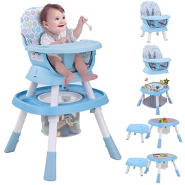 Baby High Chair with Activity Center,10-in-1 Convertible High Chairs for Babies and Toddlers with Baby Toys,Building Block Table and Chair Set,Highchair for Ages 6-120 Months,Blue