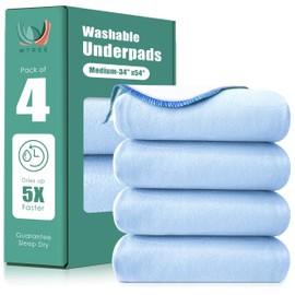 Cosy Family Waterproof Washable Underpads, 34" x 52" - Heavy Absorbency Reusable Bedwetting Incontinence Pads for Adults, Elderly and Pets - Protective Pad, White and Light Blue, (Pack of 4)