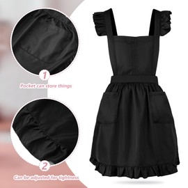 Geyoga Women's Waist Apron Cooking Apron Kitchen Waitress Apron Maid Apron Costume Apron (Black,Long Style)