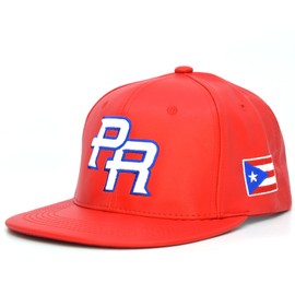 Puerto Rico Snap Back hat Flag 3D PR Flat Bill Rico Baseball Synthetic Leather New (US, Alpha, One Size, Large, Red PU)