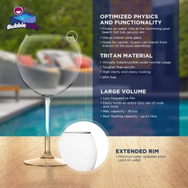 BubbleWally Floating Wine Glasses for Pool (18 Oz | Set of 2) - Pool Wine Glasses That Float | Shatterproof Floating Cup | Beach Glass | Outdoor Tritan Plastic with Stem