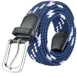 JUKMO Elastic Braided Belt, Stretch Woven Belt in Gift Box (Blue/White, Medium)