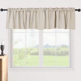 Pickluc Cortinas Opacas con Cenefa de 45 Cm de Largo, Cortas, con Bolsillo para Barra, para Ventanas de Cocina, Baño, Sala, Dormitorio O Sótano Dos Paneles, 132 Cm de Anchox45 Cm de Largo, Color Marfi