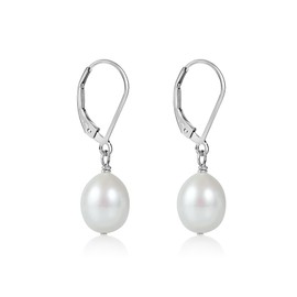 LILY LUSTRE 925 Sterling Silver Handpicked AAAA Quality Natural White Freshwater Cultured Round Pearl Drop Dangle Leverback Earrings for Women, 11-12mm