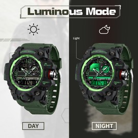 Men's Military Watch Digital Sports Watch Outdoor Wrist Watch Men with Alarm Date Digital Watch for Teenagers Tactical Watch Men's Watches 50 m Waterproof 12/24 Hours, Green, Strap.