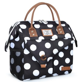 Lekesky 10L Insulated Lunch Bag for Women for Work Lunch Tote, Big White Dots