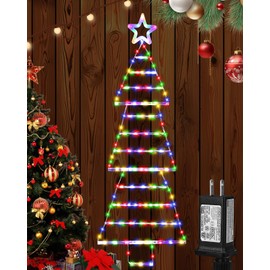 LED Christmas Lights Outdoor,4.6ft 189 LED Christmas Tree Ladder Lights with Star Topper 8 Modes Christmas Decorations Lights for Indoor Outdoor, Window, Garden, Home, Wall, Xmas Tree Decor-Multicolor