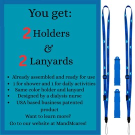 Peritoneal Dialysis Transfer Set Catheter Holder Accessories for Baxter. PD Lanyard Necklace Secure Shower Support. (2 Holders and 2 PCS Adjustable Neck Lanyards) (Blue)