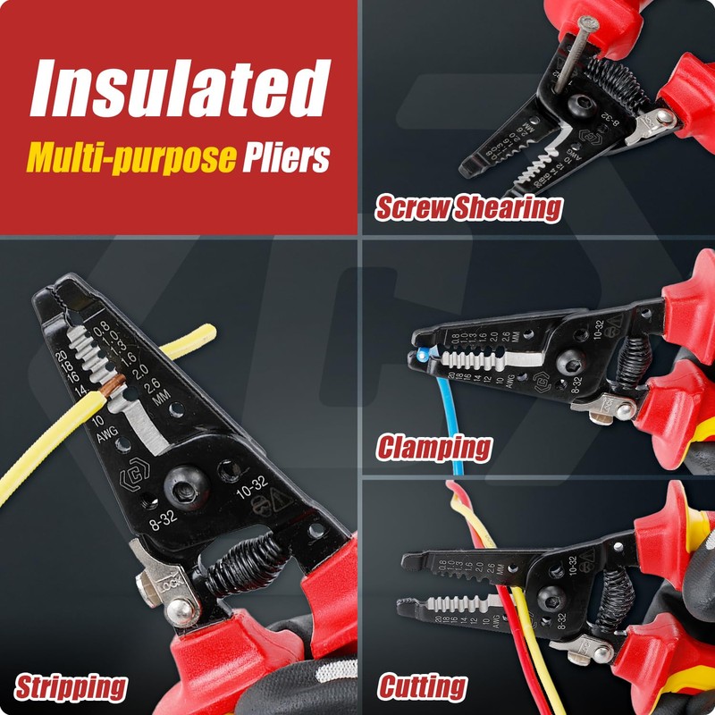 CRIPOP 3 PCS Insulated Pliers Set, 1000V Insulated Electrical Tools