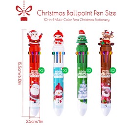 RoadLoo Christmas Ballpoint Pens, Pack of 8 Christmas Ballpoint Pens, 10-in-1 Multicoloured Retractable Shuttle Pen, Christmas Ballpoint Pen for Students, Children, Christmas Party Gifts