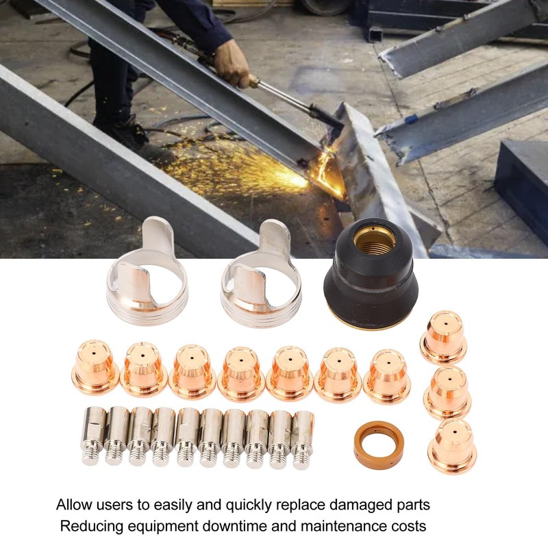 24pcs Plasma Cutting Consumables Nozzles Electrodes Protective Caps Swirl Rings