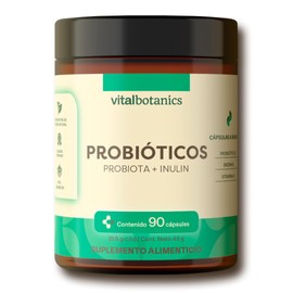 VITAL BOTANICS - Suplemento Alimenticio - Probiotics 60 Billion CFU - 2 Cepas de Probióticos con Prebióticos - Nopal, Inulina, Papaina, Bromelina y Vitamina C - 90 Cápsulas - Sin Gluten