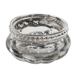 Koyal Wholesale Bloom Tea Light Holders, 6−Pack Petite Antique Silver Glass Tealight Cup with Silver Rim, Vintage, Boho