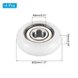PATIKIL Nylon Pulley Wheel, 10x30x8mm 4 Pcs Ball Bearing Guide Roller Idler Pulley for Furniture Hardware Accessories and Sliding Door Window, White