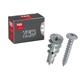TOX Spiral Plus + S 06819171 Plasterboard Dowels 32 mm Dowels with Flat Head Screw PZ2 for Single and Two Layer Plasterboard without Pre-Drilling Plasterboard Pack of 25 in Box