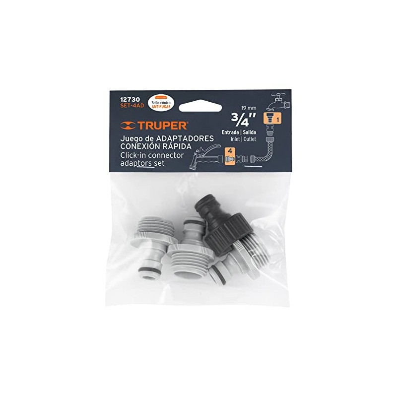 Truper SET-4AD, Set de 4 adaptadores para conectores click