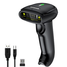 USB Wireless Barcode Scanner,Symcode 2.4GHz Handheld Automatic 1D Laser Barcode Scanner Reader 328 Feet Transmission Distance Rechargeable 1D Laser Bar Code Scanner