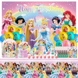 137 Pieces Princess Birthday Party Decoration, Birthday Balloons, Birthday Table Decoration, Party Tableware for Children Party Decoration