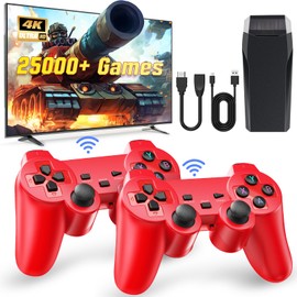 Retro Game Console, Wireless Retro Game Console, Plug & Play Video TV Game with 25000+ Built-in Games, 4K HDMI Output, and 2.4GHz Wireless Controller, 9 Classic Emulators (Red)