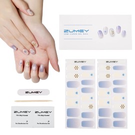 ZUMEY Semi Cured Gel Nail Strips – Gel Nail Polish Stick On Nails Kit – Glossy & Long Lasting Nail Stickers for Nail Art for Women, 30pcs Extra Long Stickers, UV Lamp Required (lullaby)