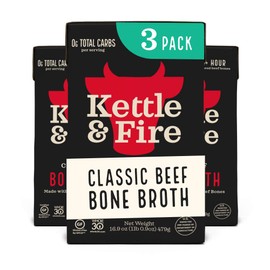 Kettle and Fire Classic Beef Bone Broth, Keto, Paleo, and Whole 30 Approved, Gluten Free, High in Protein and Collagen, 3 Pack