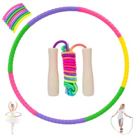 PANTIDE Hula Hoop for Children Adults - 8 PCS Removable Hoola Hoops Set for Dance Fitness Gymnastics Adjustable 250cm Skipping Ropes with Wooden Handle for 4 5 6 7 8 9 10 Years