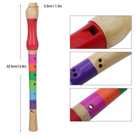 Wooden Flute Toy Wooden Recorder 4 Colours Educational Recorder for Children Beginners Practice (Seven Colours)