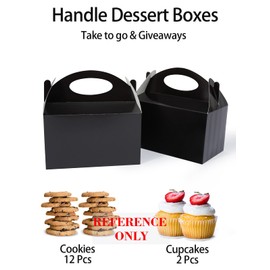 Happyhiram Black 25 CT 6 Inch Candy Boxes Party Favors Stripes Paper Cookie Gift Bags with Handles Gable Boxes Goodie Snack Bags for Graduation Birthday Party