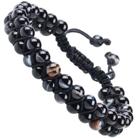 MASSIVE BEADS Natural Chakra Healing Power Crystals Macrame Bracelet Yoga Double Layer Stone Beads Gemstone Meditation Relax Anxiety Bangle for Unisex Women Men (Evil Eye Agate, 6mm)