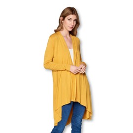 Women Long Duster Maxi Softest Open Front Casual Flowy Viscose Made from Bamboo Cardigan - Made in USA(Medium, Mustard)