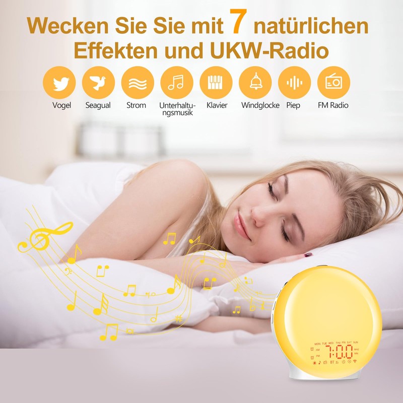 Suright Bluetooth Light Alarm Clock, Daylight Alarm Clock, Wake Up