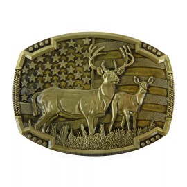 Unbranded Buck Deer American Flag Belt Buckle USA Hunter Antique Bronze Tone 1.5" Belts