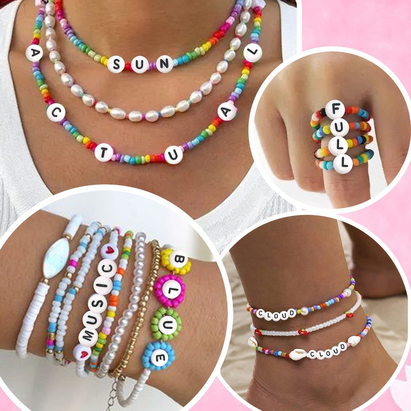 TOAOB 100pcs Vowel Letter Beads 4x7mm White Acrylic Alphabet Beads