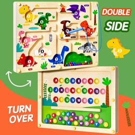 Tymokcall 2 in 1 Magnetic Color and Number Maze Double-Sided ABC Alphabet Puzzles Board Magnet Dinosaur Counting Maze Preschool Learning Montessori Education 3 4 5 Years Toys