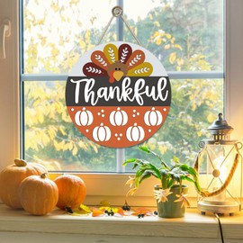 Thanksgiving Day Wreaths Fall Wooden Hanger Turkey Decor Sign 12" Autumn Front Door Home Decorations
