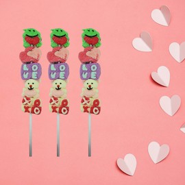 Valentine's Day Marshmallow Kabobs, Cute Love Shaped Candy Skewers for Kids Classroom Parties, Pack of 3