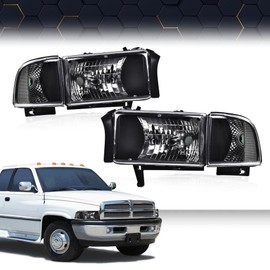 PIT66 LED Headlights,Compatible with 1994-2002 Dodge Ram 1500 2500 3500 Headlamps Assembly Clear Lens Black Housing Clear Reflector