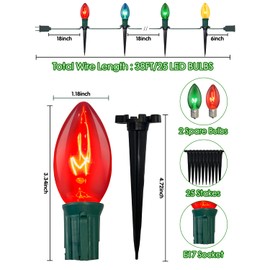 Christmas Pathway Lights Outdoor, 38FT Colored Christmas Lights with 25 C9 Multicolor Lights and 25 Plastic Stakes, Colorful Christmas Lights for Walkway Sidewalk Driveway Lawn Yard Path Garden Decor