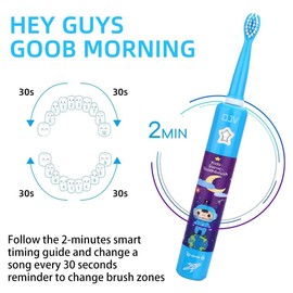 OJV 8620 Musical Electric Toothbrushes for Kids Children, 3 Modes 2 Min Timer, 6 Bristles Rechargeable Power Smart Sonic Music Play Song Toothbrush for Girls Age 3-14 with Wall Mounted Holder (Blue)