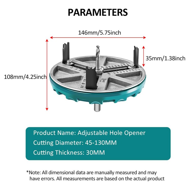 SIUKE Universal Woodworking Hole Opener, Adjustable Punch Saw Tool, 45-130MM,